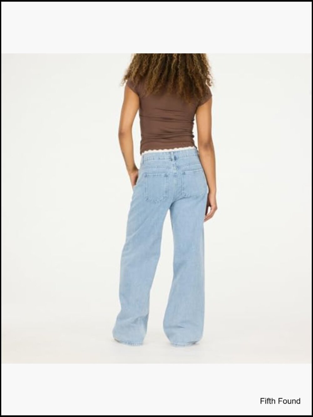 Wide Leg High Rise Jeans with Lace Trim Waistband - Picture 4 of 7